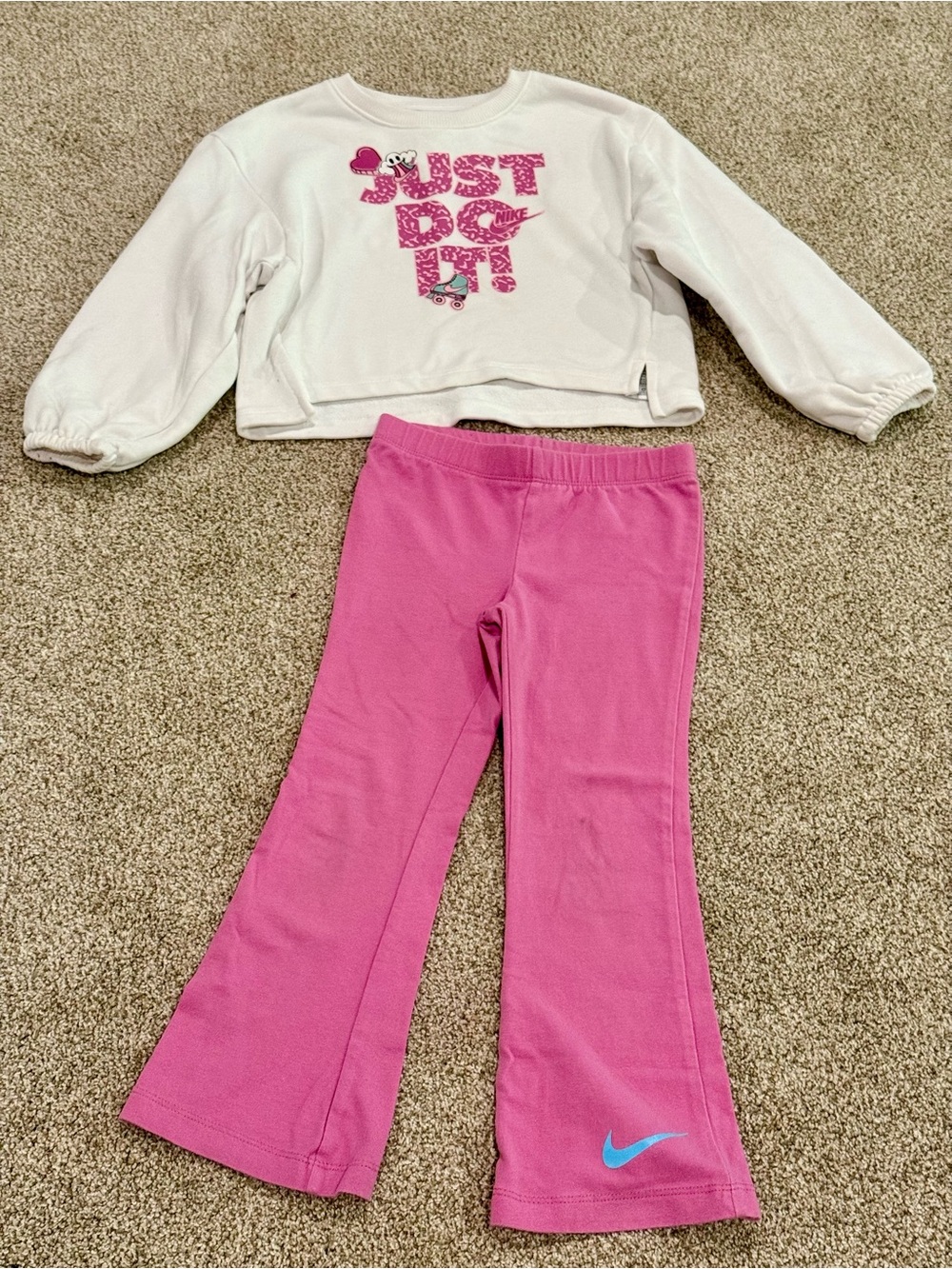 Nike White Cropped Sweatshirt with Pink Flare Pants